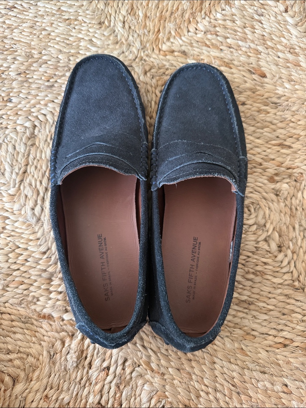 Saks Fifth Avenue Navy Suede Penny Loafers - like new